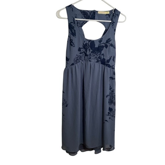 Pins and Needles Babydoll Dress Blue Gray Floral 4 - Picture 1 of 9